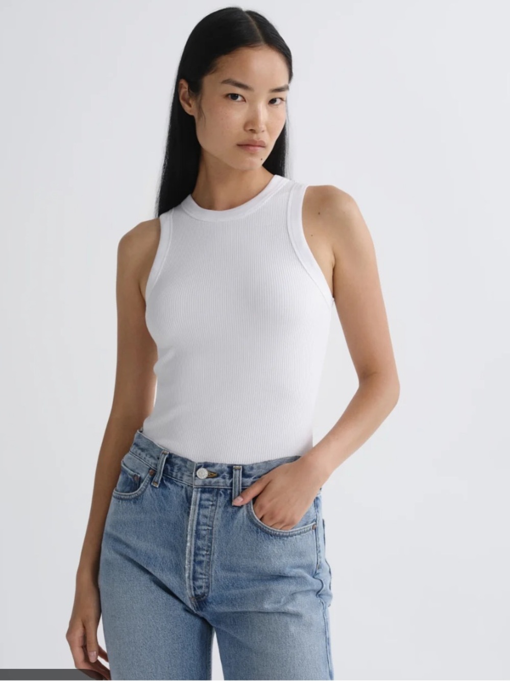 Agolde White Ribbed Slim Sleeveless Knit Tank Top Size XS